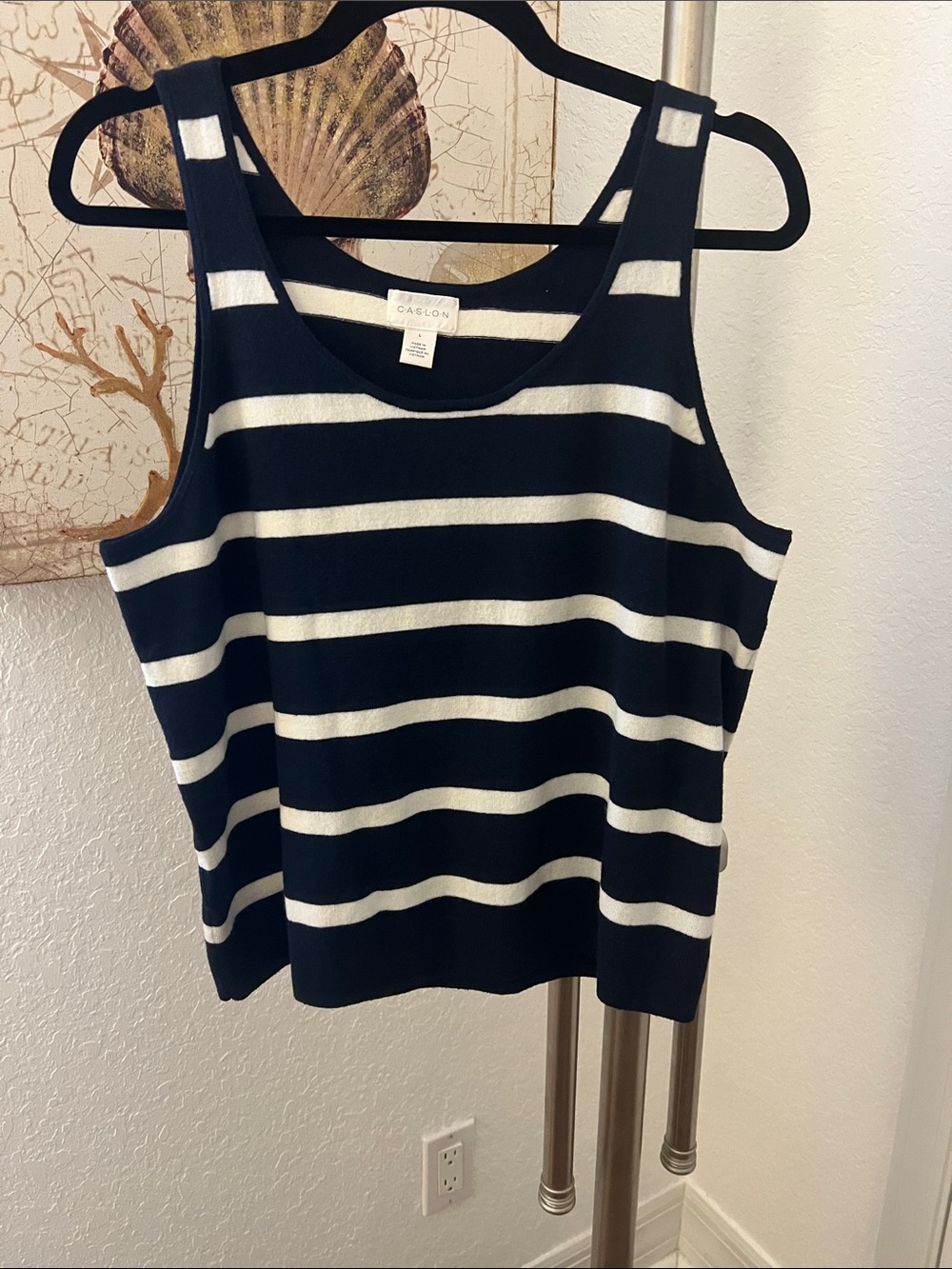Caslon Navy and White Striped Knit Tank